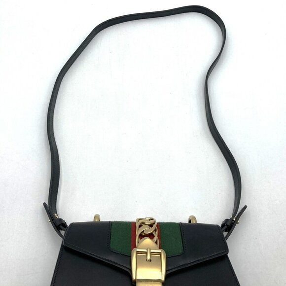 GUCCI Black Leather Sylvie Shoulder Bag - Picture 6 of 11